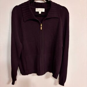 St. John Sport Deep Purple Aubergine Cardigan Zip Sweater Sz L EUC